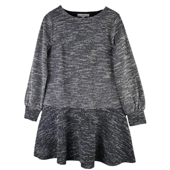 LOFT Women's Metallic Gray Sweater Dress, Medium, Balloon Sleeve, Fit & Flare - Picture 3 of 16